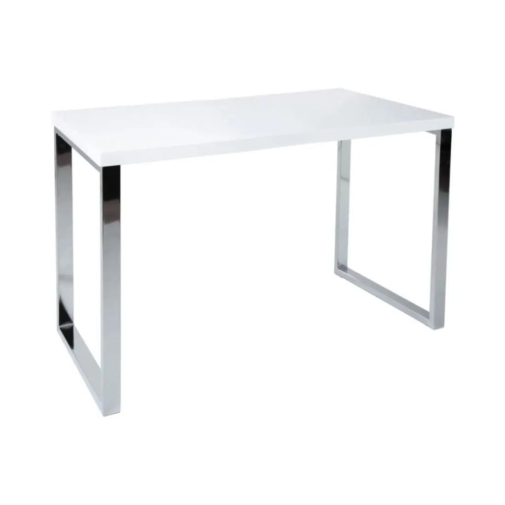Scrivania design MONZA 120x60 cm bianco lucido con gambe cromate argentate