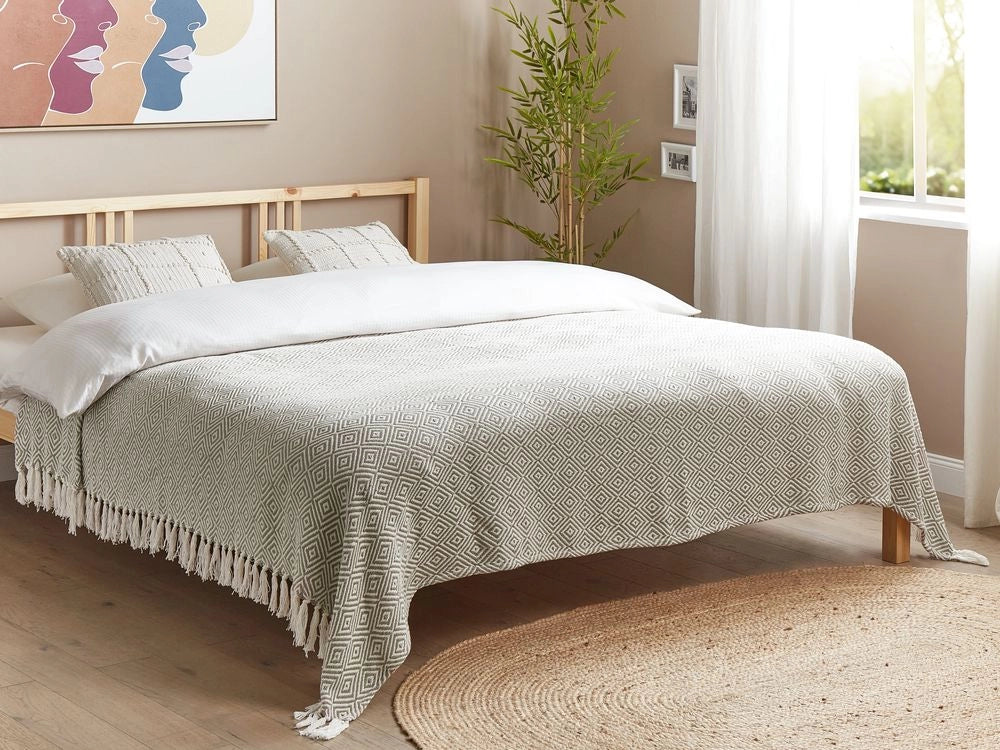 Copriletto in cotone tortora 200 x 220 cm con frange Soggiorno Camera da letto Tessili