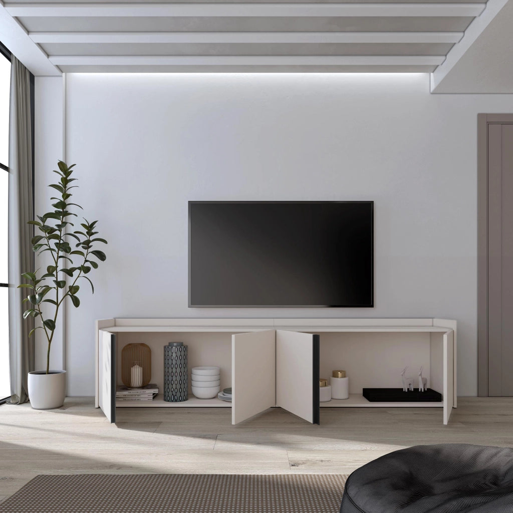 Mobile TV Soggiorno, 207x50x35 cm, Per TV fino a 80", Mobile Soggiorno, Beige