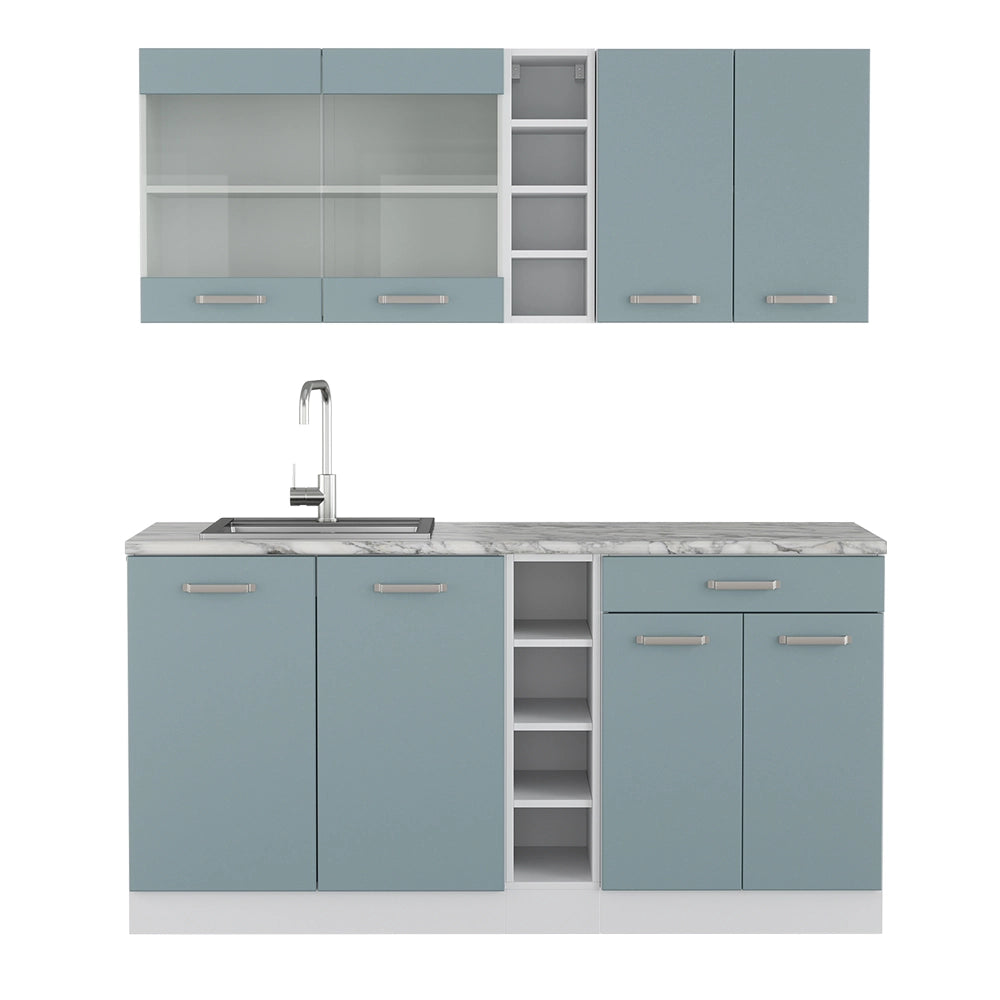 Vicco Cucina monoblocco Blu-grigio/bianco 160 cm Senza piano di lavoro