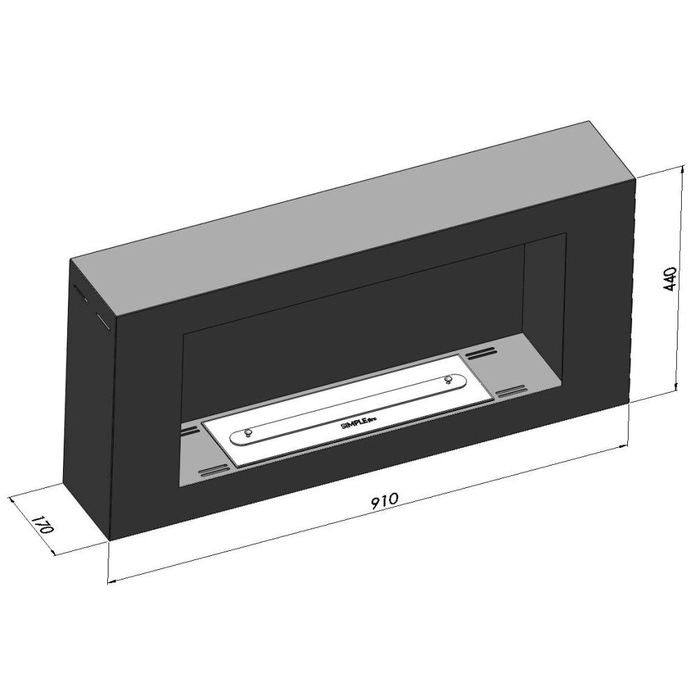 Caminetto a Bioetanolo BlackBox 910 SimpleFire da parete con Vetro