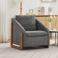 Poltrona d'arredo per soggiorno con braccioli in legno, cuscino posteriore e tessuto in chenille, 73.5x73.5x73.5 cm, Grigio
