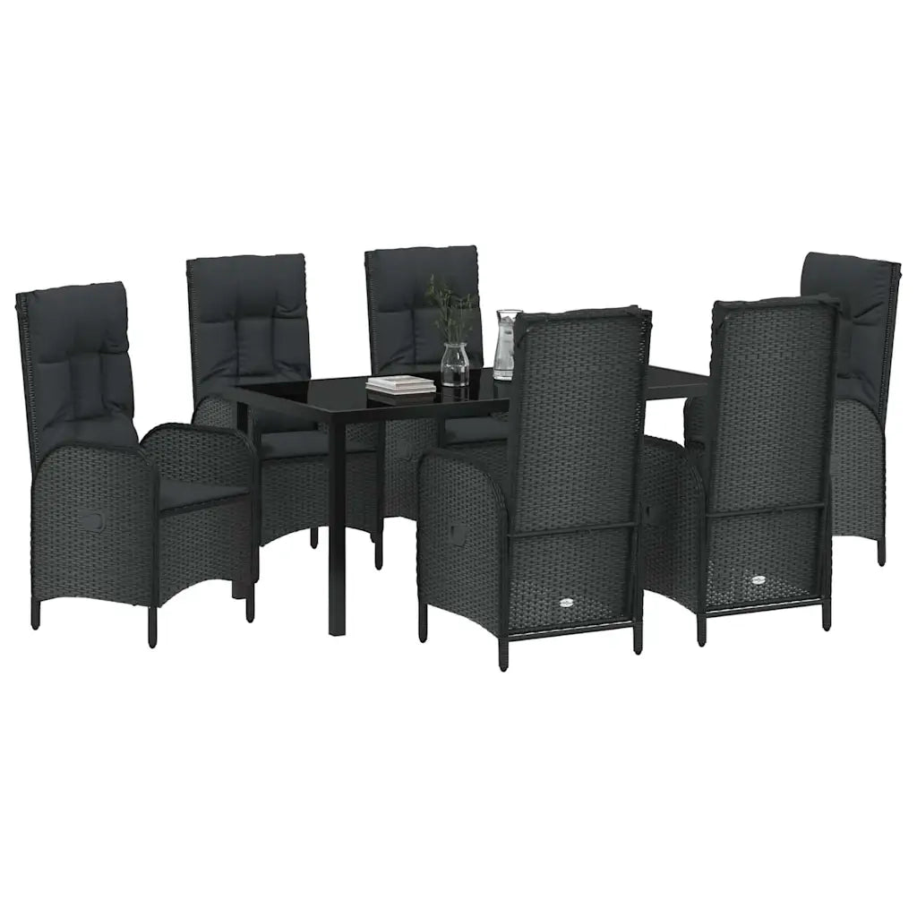 Set da Pranzo per Giardino con cuscino 7 pcs Nero polyrattan