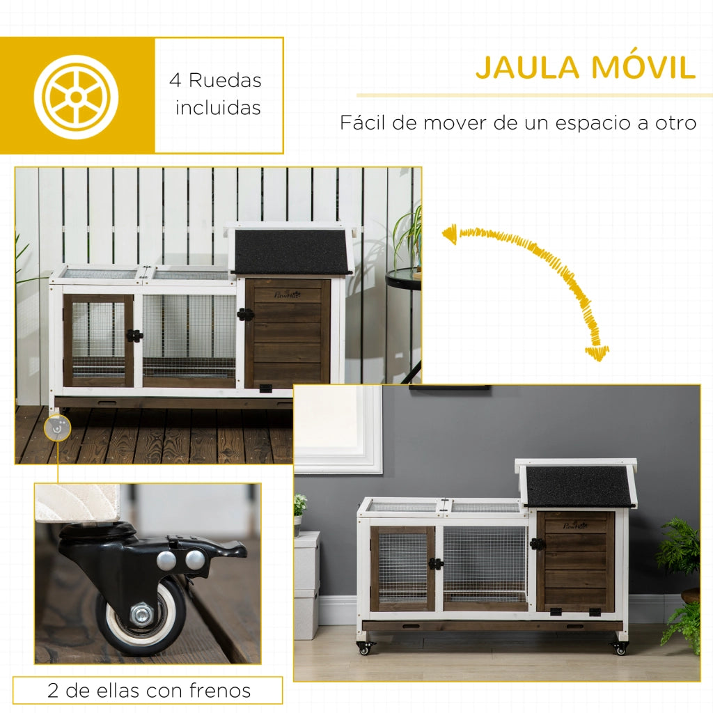 Gabbia per Conigli in Legno con Ruote e Tetto Aprile ¨C Minimal ¨C 108x58x73,5 cm Marrone Scuro
