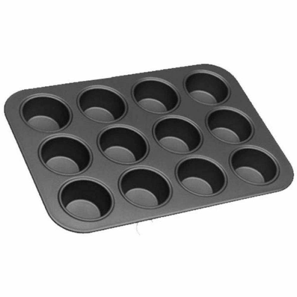 Trade Shop - Stampo Teglia Per 12 Muffin Cupcake In Acciaio Antiadere Con Pirottini Colorati -