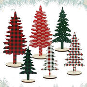 Mini albero di Natale - 6 pezzi, decorazione di albero di pino in legno con base