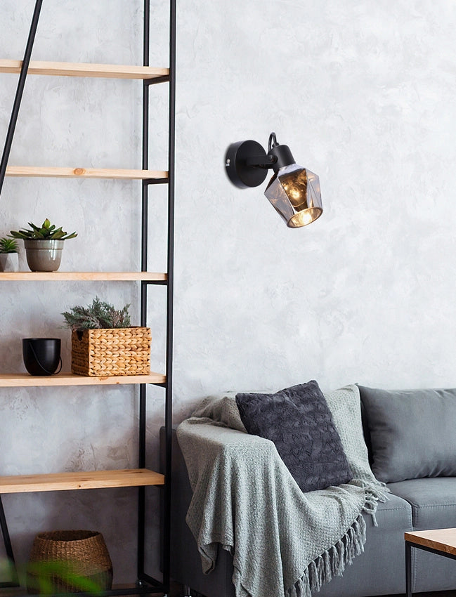 Applique da parete Candellux Randi nero vetro fumé E14 15W