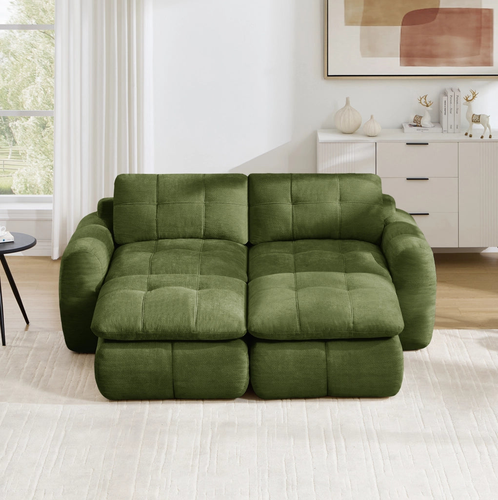 Divano modulare senza telaio in chenille verde 194x160x68 cm con seduta ampia e profonda