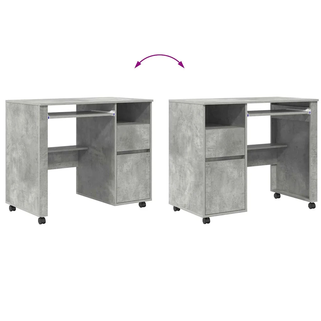 Scrivania con Ruote con cassetto Grigio cemento 91 x 50 x 77 cm 869533