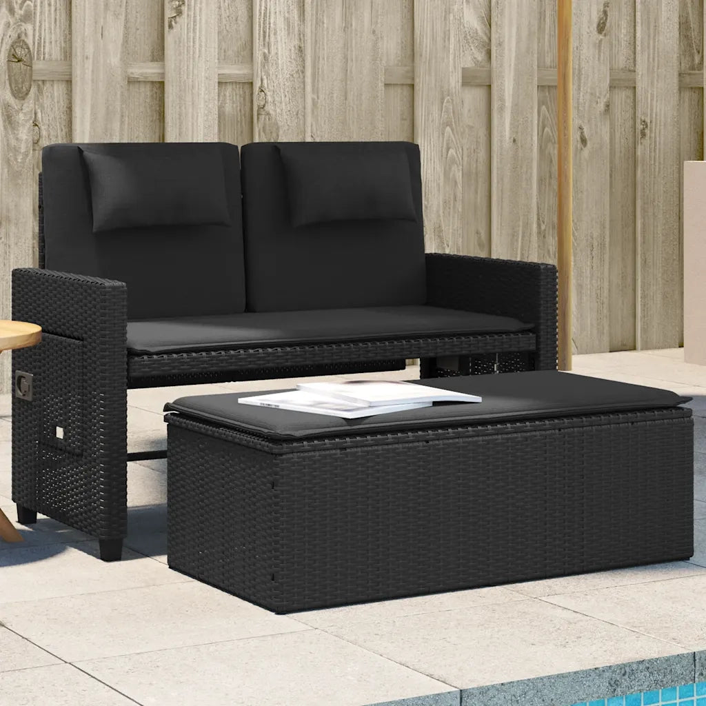 Panca Reclinabile da Giardino con Cuscini-Sgabello-Sedia da esterno Nera in Polyrattan 392276