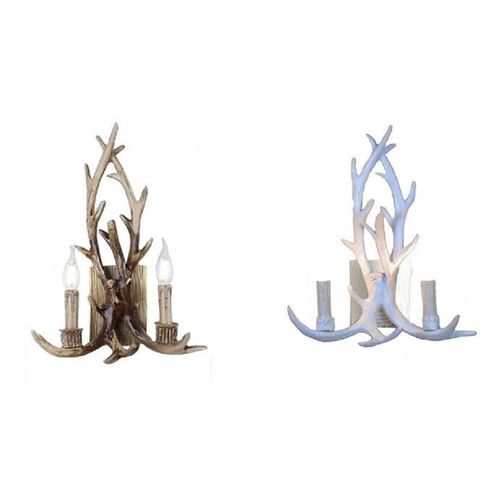Trade Shop - Applique Country A Forma Di Corna Di Cervo Lampada Muro Retro 2 Portalampada E45 -