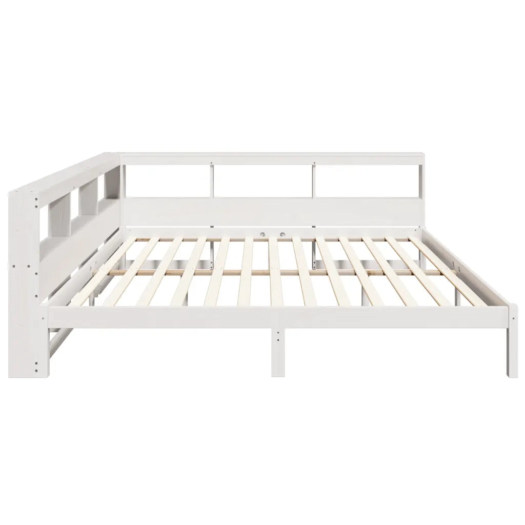 Letto Libreria senza Materasso-Struttura Letto con contenitore Bianco 200x200 cm Legno di Pino 500892