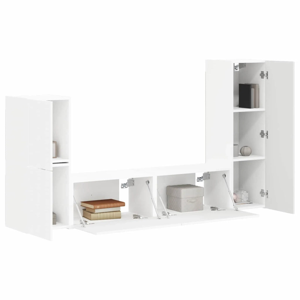 Set mobile TV Montaggio a parete 4 pcs Bianco Legno multistrato