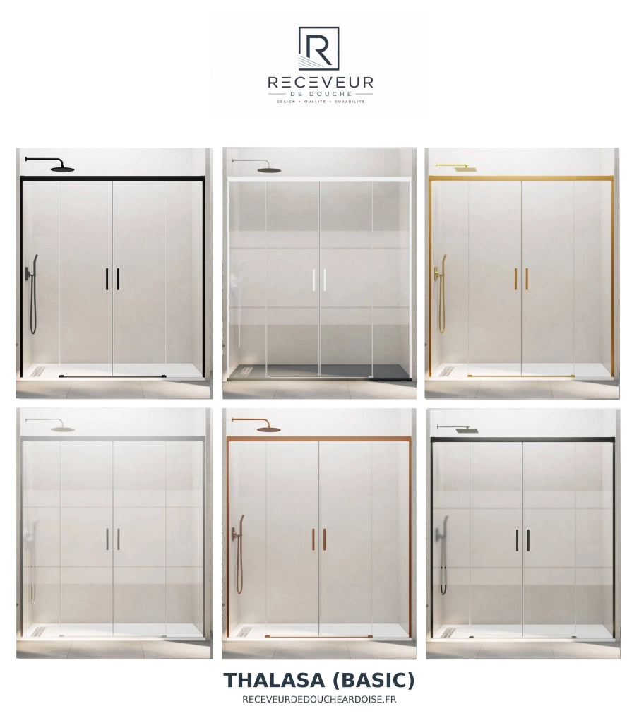 Box doccia THALASSA (BASIC) 1+1 con lato fisso laterale 145x70 cm Oro vetro serigrafato