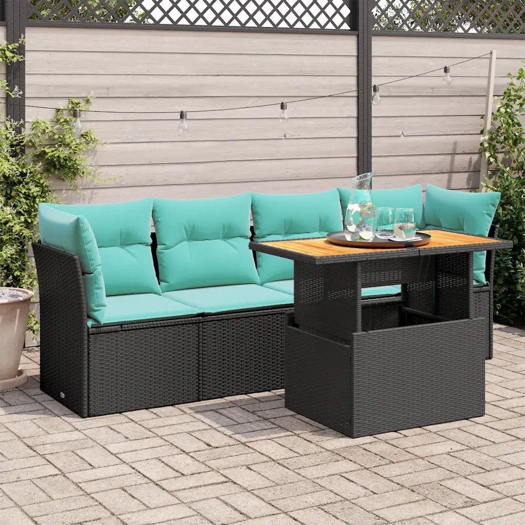 Set Divani da Giardino 5 pz con Cuscini in Polyrattan Nero