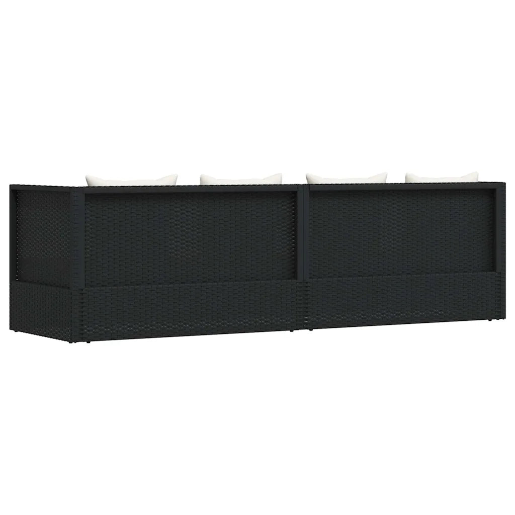 Lettino da Giardino con Cuscini in Polyrattan Nero cod mxl 15359