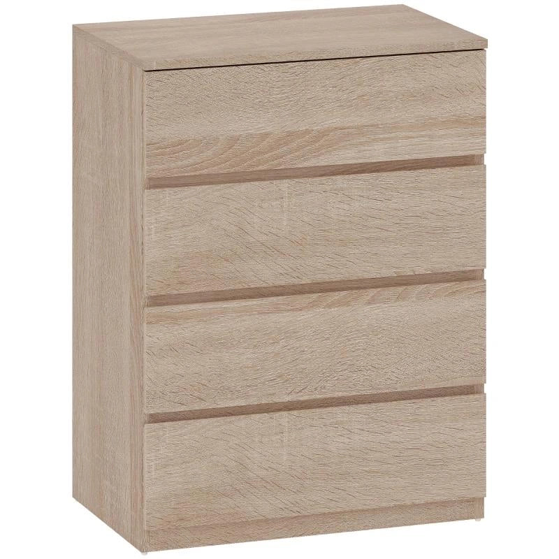 CASSETTIERA 4 CASSETTI IN LEGNO CON GUIDE IN METALLO E MANIGLIE SCANALATE, 60X40X80 CM, COLOR FAGGIO