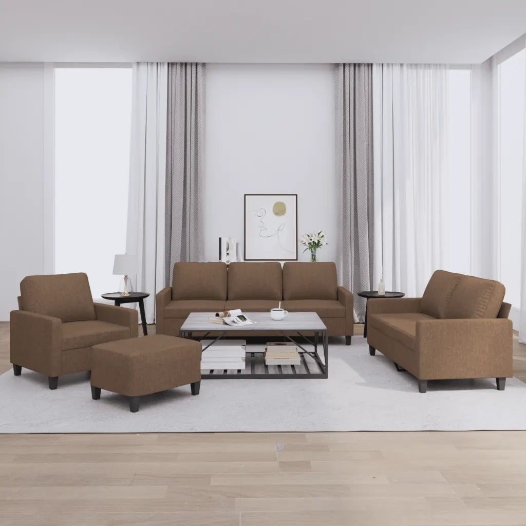 Set di Divani 4 pz con Cuscini Marrone in Tessuto 3201439