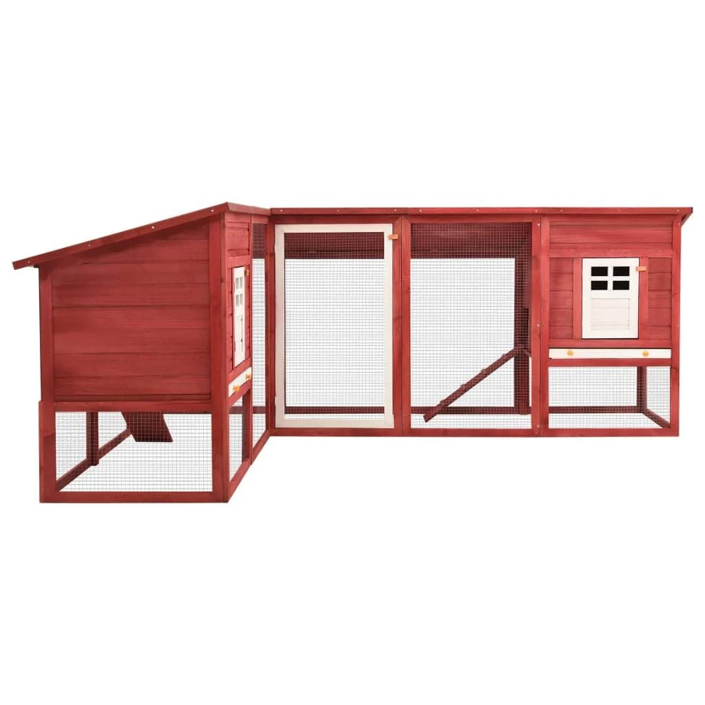 Conigliera da esterno 250 x 192 x 105 cm con recinto rosso e bianco legno di abete 02_0000598