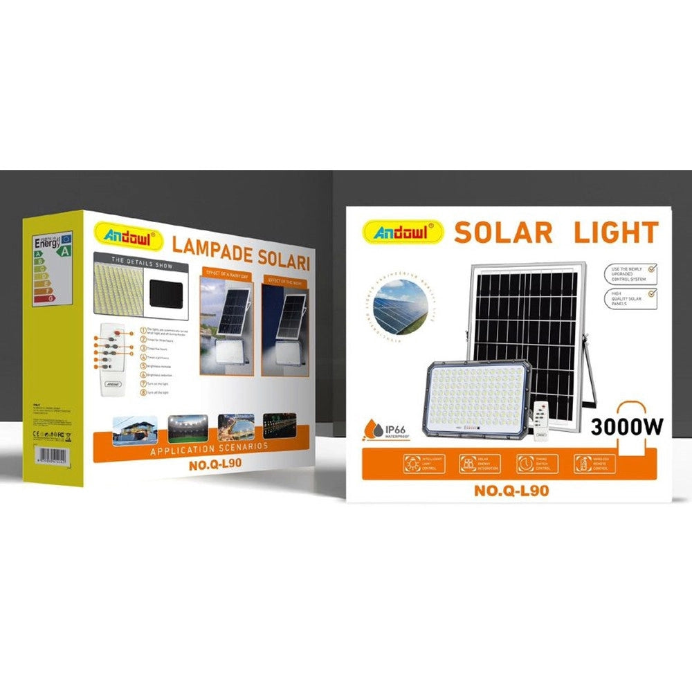 Trade Shop - Faretto Proiettore Led Pannello Solare 3000w Ip66 Impermeabile Telecomando Esterno Q-l90 -