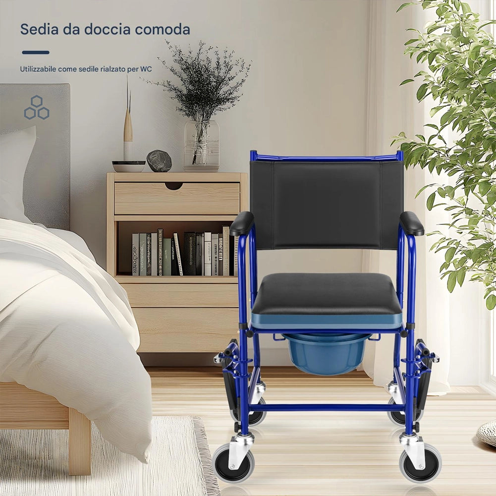 Sedia a Rotelle con Poggiapiedi e Wc Estraibile con Coperchio Anziani e Disabili