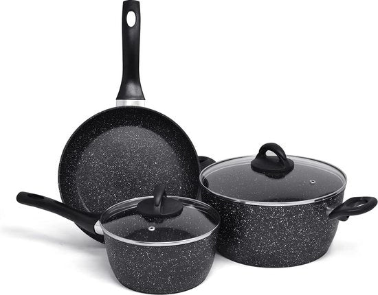 Set di Pannini Induttivi da 3 - Set di Pannini in Alluminio con Coperchi in Vetro - Multifunzionale