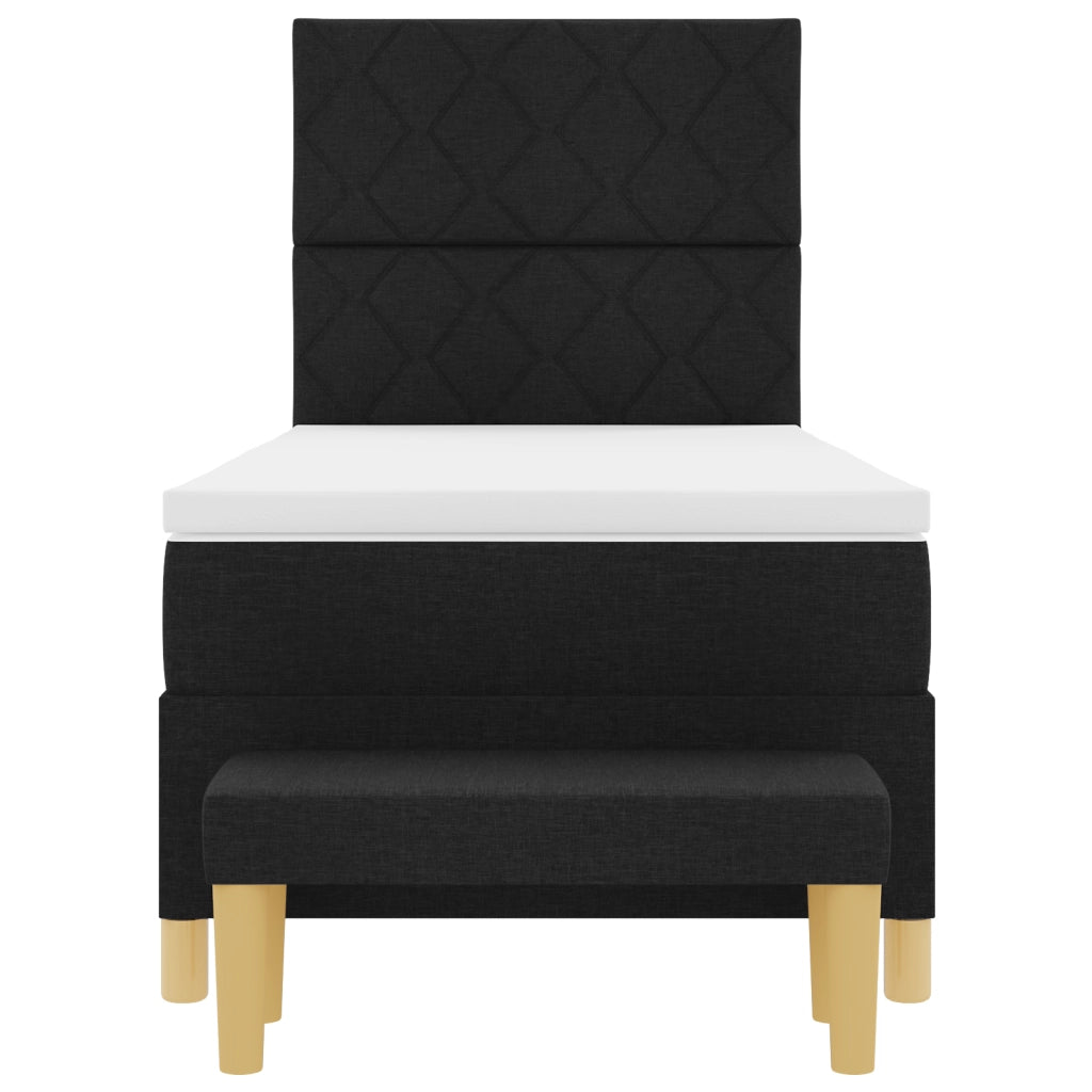 Letto Box Spring con Materasso e Panchina Nero 100x200 cm Tessuto