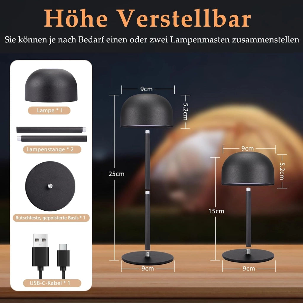 ZMH Lampada da tavolo LED set 2 pezzi nera wireless dimmerabile 3 temperature per camera letto soggiorno