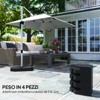 Set 4 Mattonelle Base per Ombrellone a Braccio Riempibili con Acqua o Sabbia fino a 80 kg, Nero