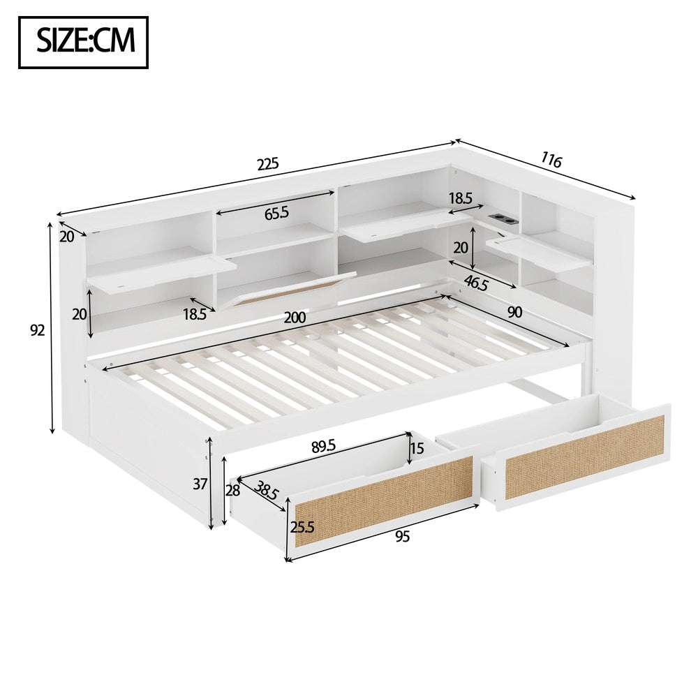 Letto Singolo con Cassetto e Contenitore in Legno Massello ¨C MINIMAL ¨C Bianco 90x200