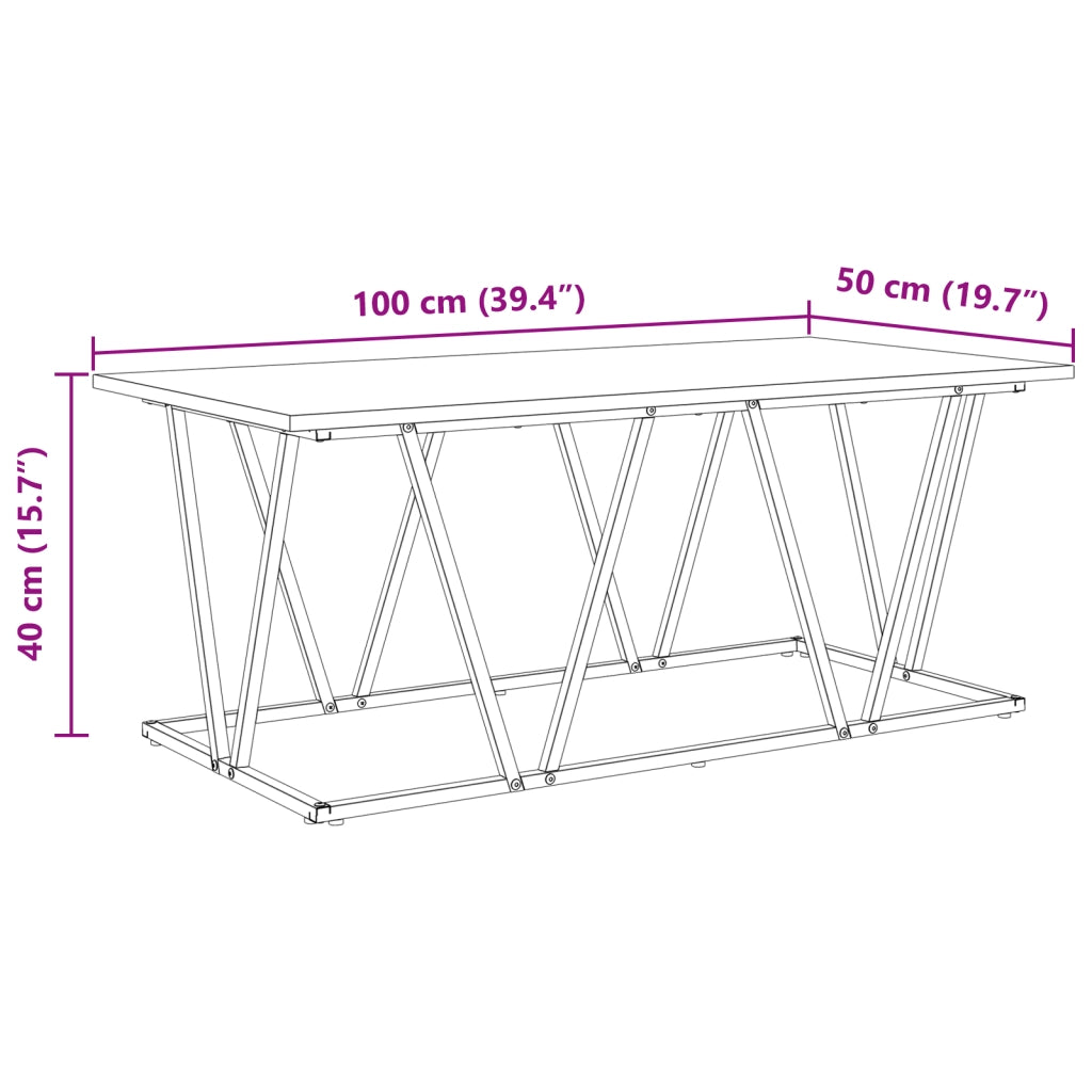 Tavolino da caffÃ¨  in rovere fatto a mano 100x50x40 cm in legno ingegnerizzato e metallo