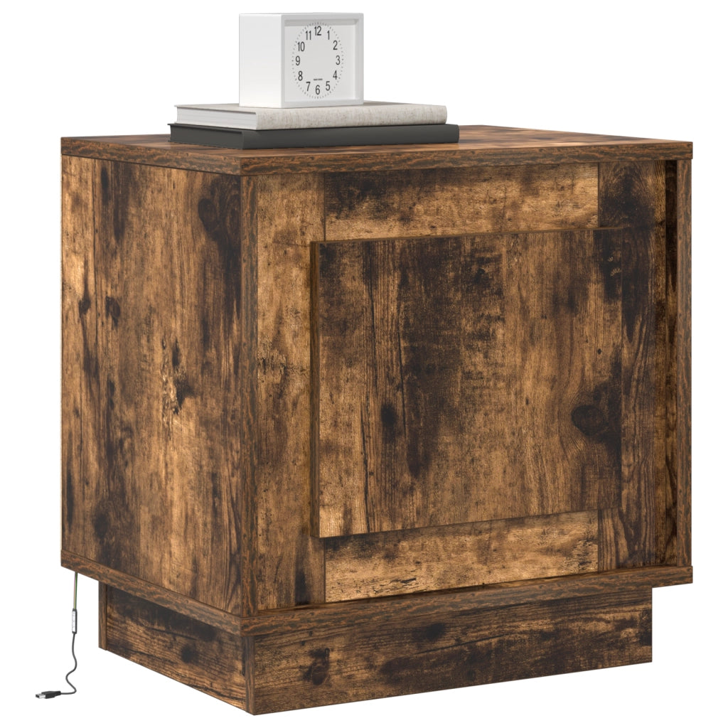 Comodini con luci LED 2 pcs Rovere Affumicato 44x34,5x45 cm