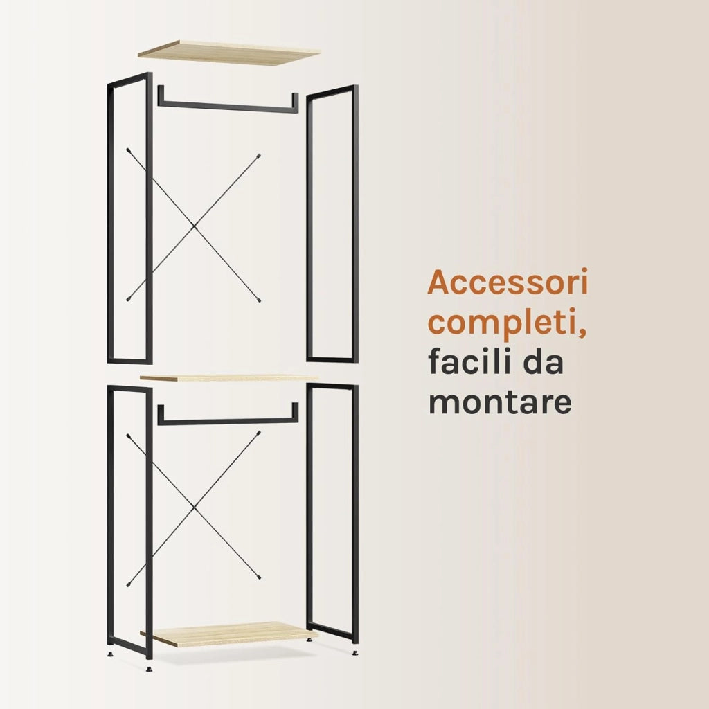 Stand Appendiabiti in Legno Attaccapanni Guardaroba per Cameretta Scaffale Porta Abiti 60x40x213 cm
