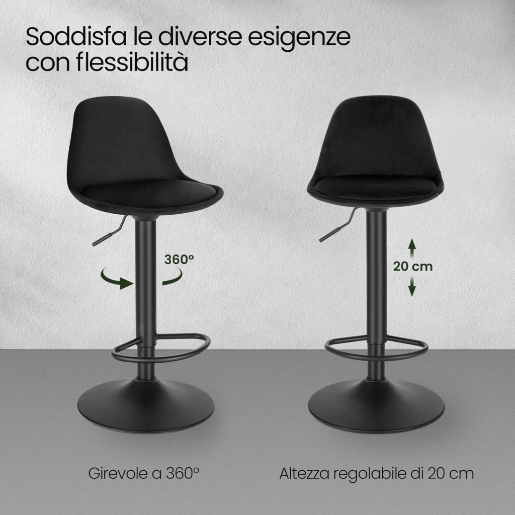 Sgabello da Cucina Moderno, Sedia Alta da Bar Regolabile in Altezza, Sgabello Imbottito Girevole con Schienale e Poggiapiedi, Nero Inchiostro, 1050BY-1