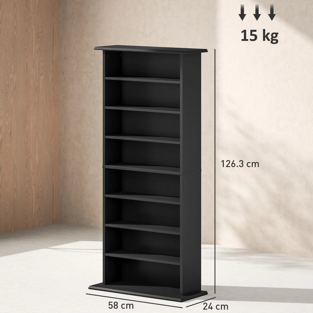 Scaffale Porta CD con 6 Ripiani Regolabili, Capacit¨¤ di 360 CD/185 DVD, 58x24x124.5 cm, Nero