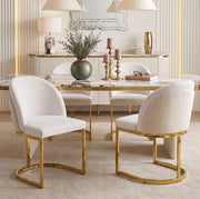 Set di 2 sedie da pranzo con doppio schienale 66;5 x 56;49 x 54;99 cm in chenille beige e oro