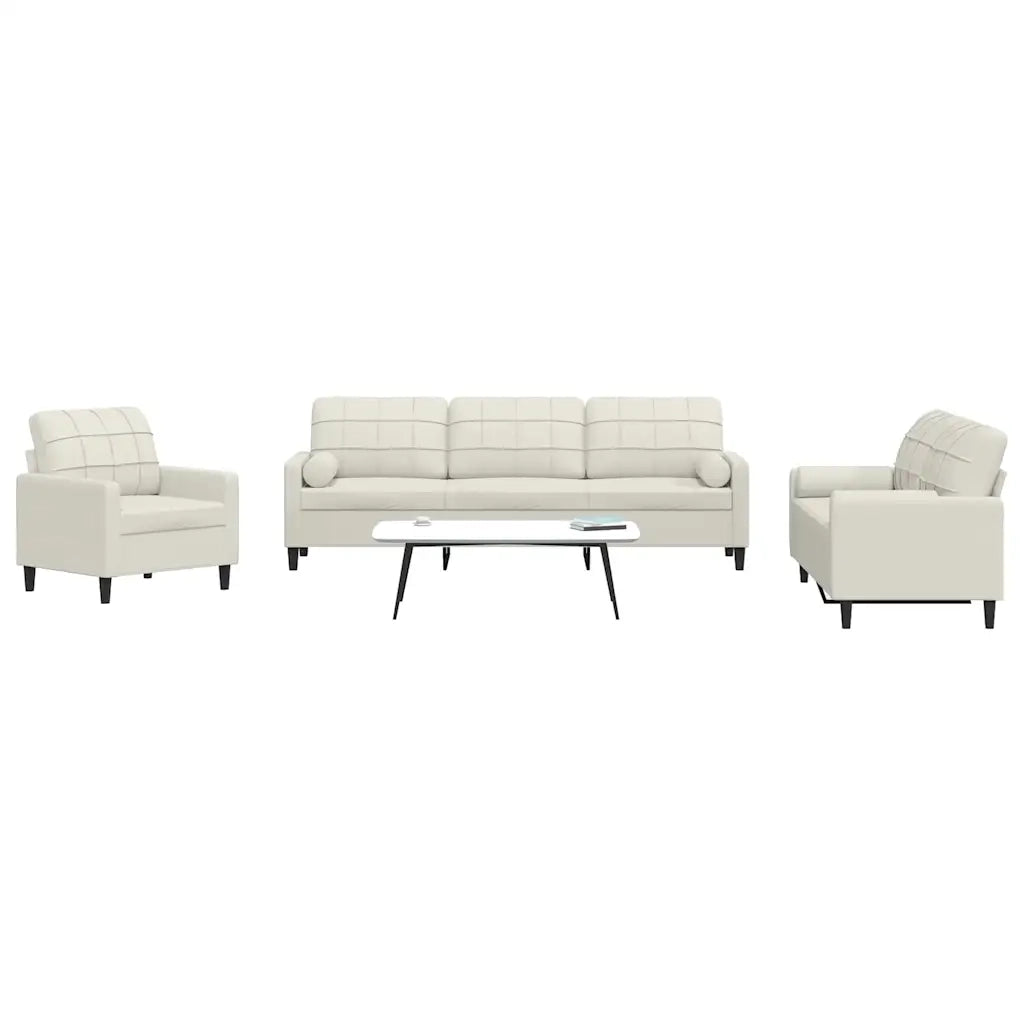 Set di Divani 3 pz con Cuscini e Rinforzi Crema in Velluto