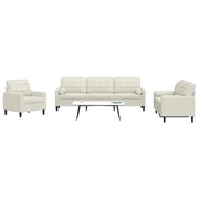 Set di Divani 3 pz con Cuscini e Rinforzi Crema in Velluto