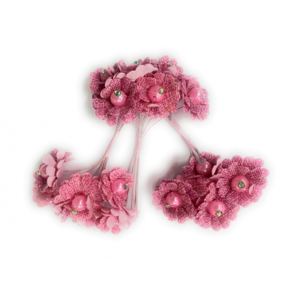 Trade Shop - 72 Fiori Artificiale Rosa Tessuto Glitter Bocciolo Finte Segnaposto Wedding -