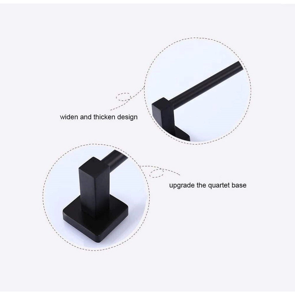 Trade Shop - Portasciugamani In Acciaio Inox Singolo Nero Da 60 Cm Per Bagno Design Moderno -