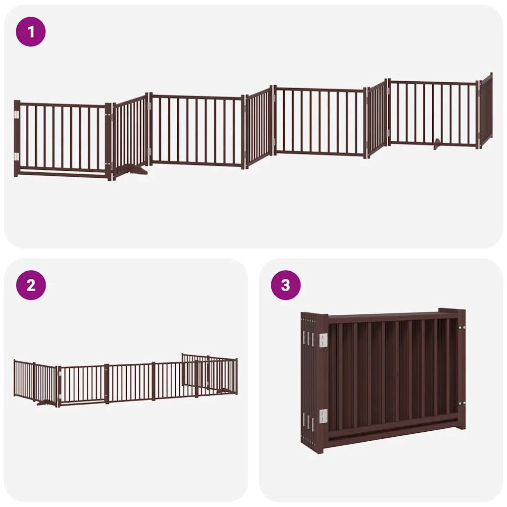 Cancelletto di sicurezza per animali domestici porta pieghevole 8 pannelli legno di pioppo marrone 02_0023243