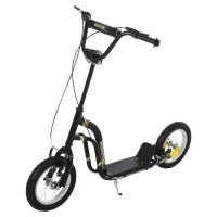 Outsunny Monopattino per Bambini 5+ Anni, Grandi Ruote, Manubrio Regolabile, 2 Freni Controllati dalla Maniglia, Cavalletto Laterale, 120 x 58 x 85-95 cm, Nero