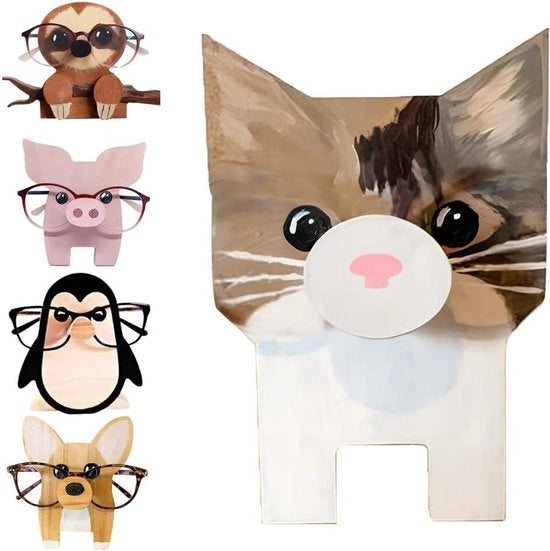 Supporto per occhiali in legno, standard per occhiali da sole, design gatto, display per vetrina per ufficio o camera da letto