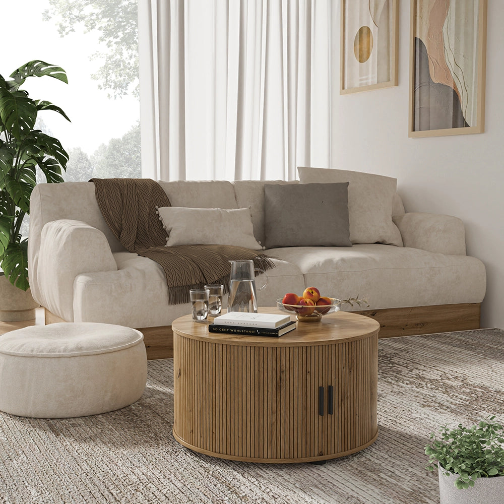Tavolino soggiorno Selva Rovere 80 x 80 cm con porta scorrevole Vicco