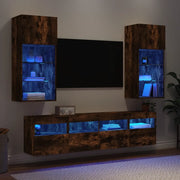 Mobili TV a Muro con LED 5pz Rovere Fumo in Legno Multistratocod mxl 134571