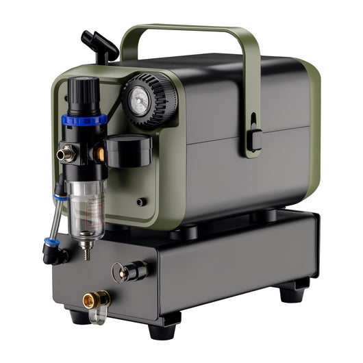 Compressore aerografo HS-679F 1/6 CV, dispositivo ad aria compressa 28 l/min, compressore per pistola aerografo con supporto e manometro, per decorazioni con aerografia