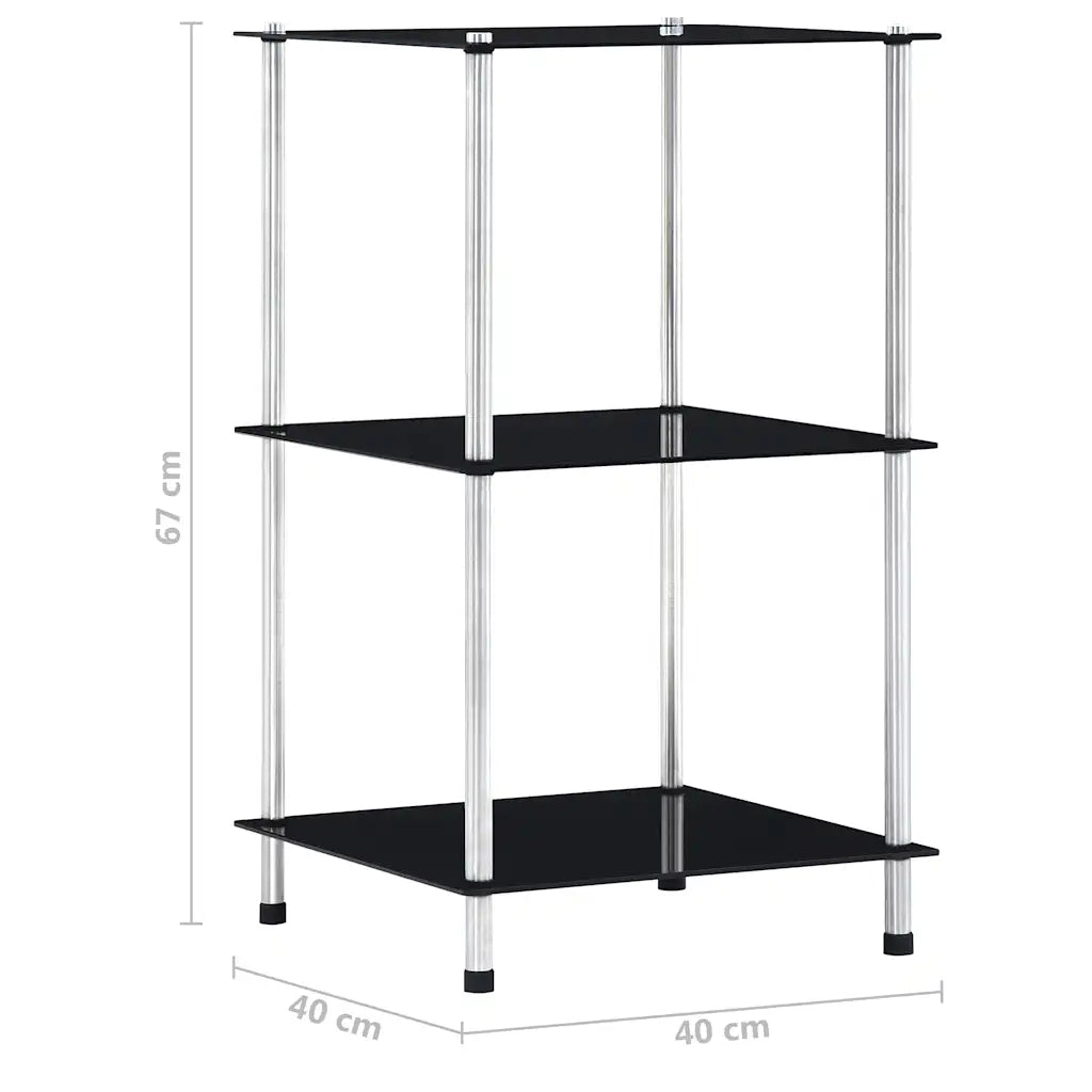 Scaffale a 3 Livelli Nero 40x40x67 cm in Vetro Temperato CFW5218649