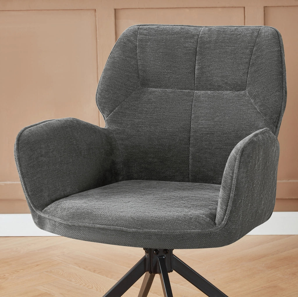 Set di 2 sedie girevoli in ciniglia grigio scuro
