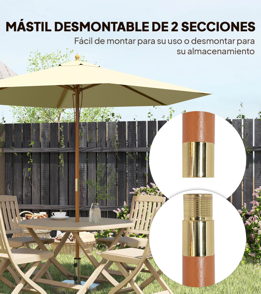 Ombrellone da Giardino in Legno ¨C zephmum ¨C ?250x230cm Crema con Sistema a Puleggia