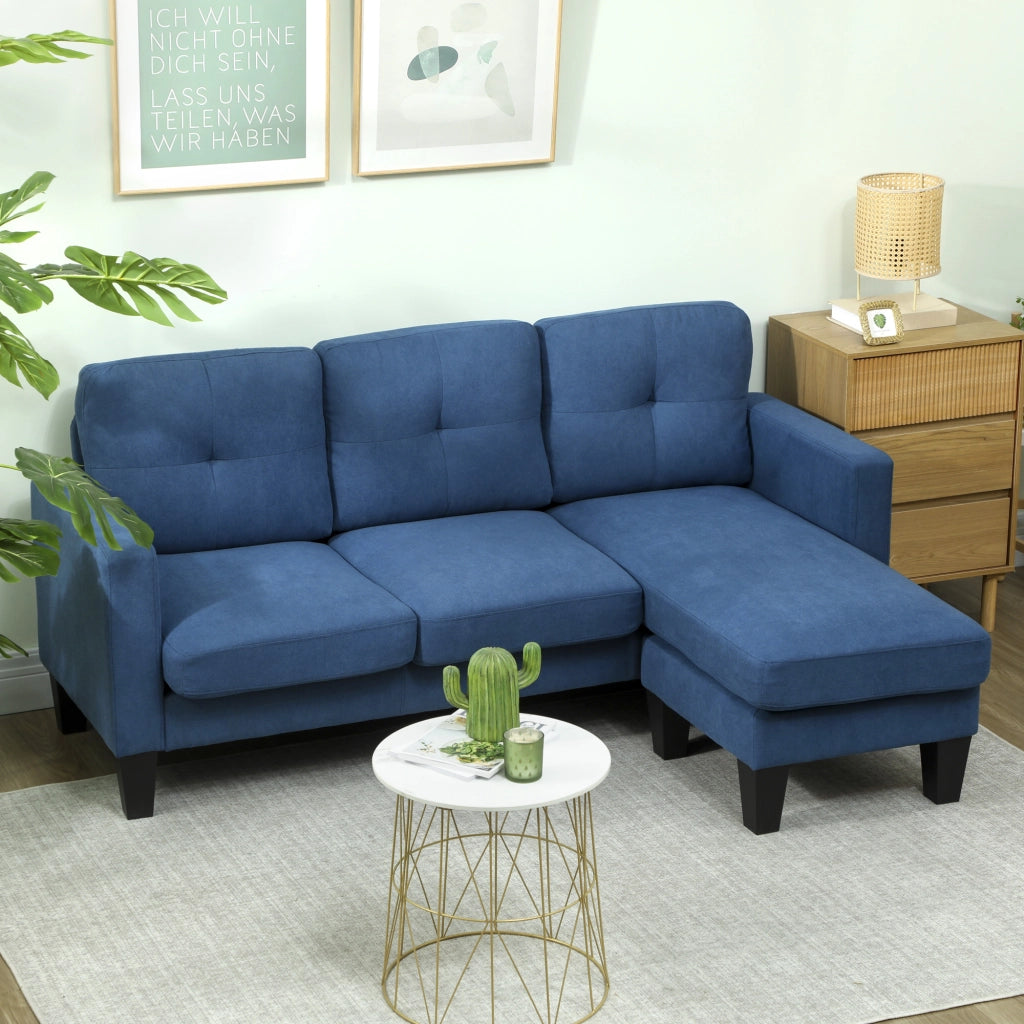 Divano Angolare 3 Posti con Chaise Longue Reversibile ¨C Zephmum ¨C Blu Tessuto Trapuntato